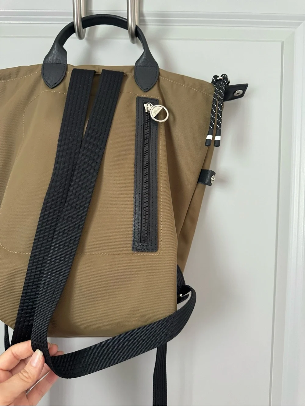 Longchamp LE PLIAGE ENERGY L BACKPACK khaki nylon backpack with black trim